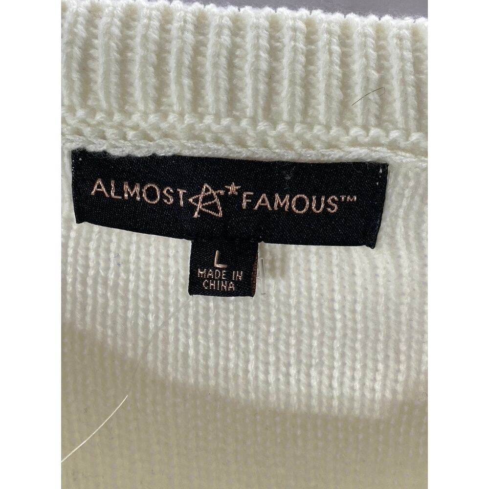 ALMOST FAMOUS Women’s Cream Cable Knit Crewneck Long Sleeve Sweater SZ L - Picture 10 of 11